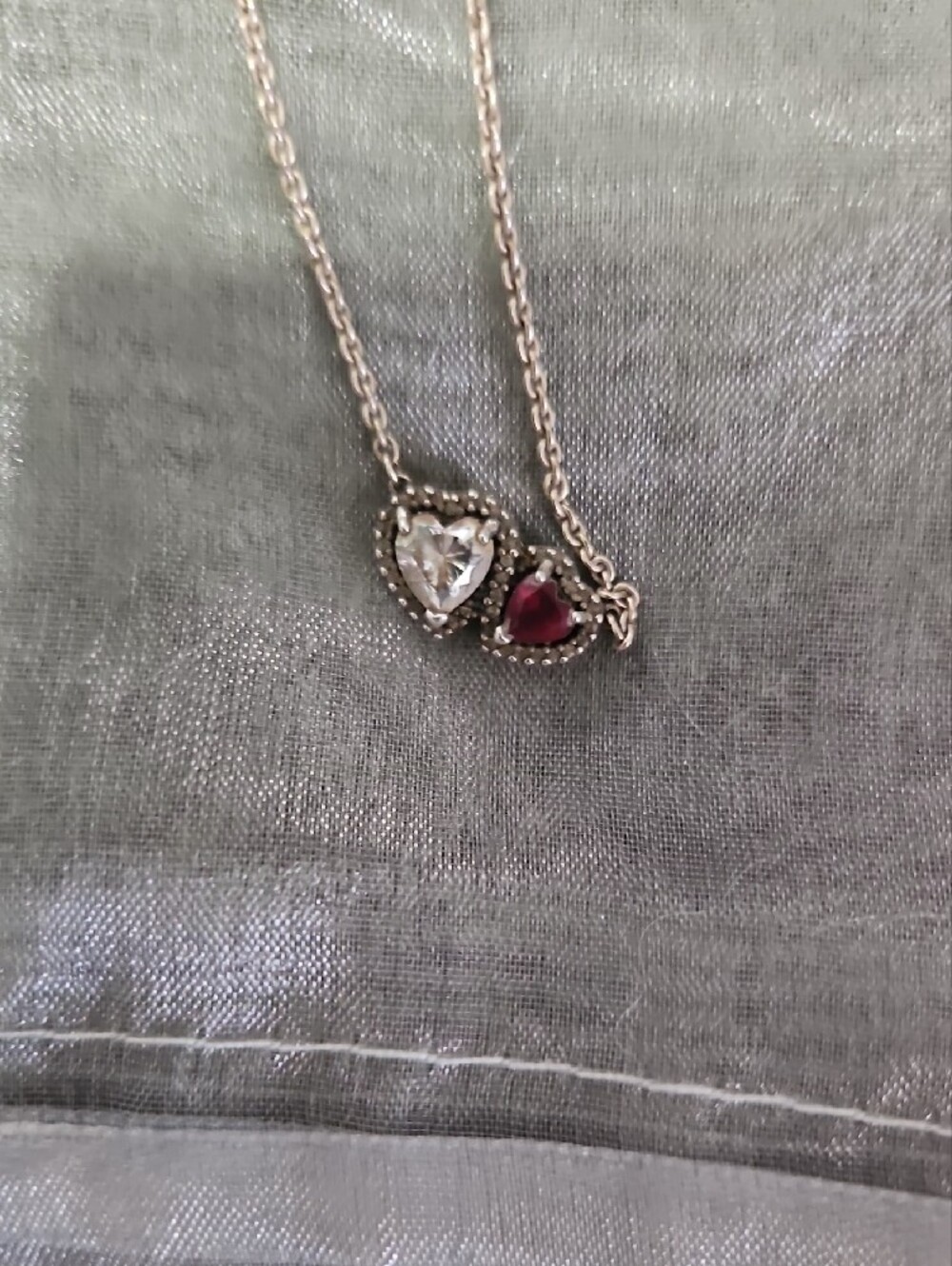 Sterling Silver Double Heart Pendant Necklace - Picture 2 of 4
